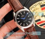 Copy Omega Seamaster Black Dial Brown Leather Strap Men's Watch